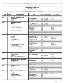 Pag-IBIG Fund Corporate Telephone Directory 2014