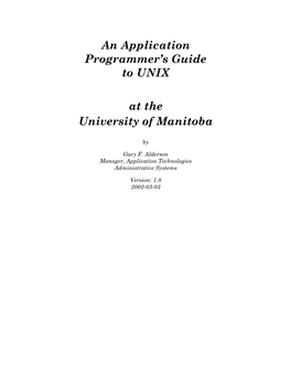 An Application Programmer's Guide to UNIX at the University of Manitoba