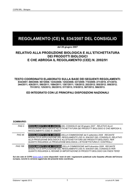 Regolamento (Ce) N. 834/2007 Del Consiglio