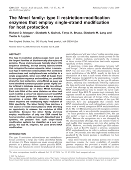 The Mmei Family: Type II Restriction–Modification Enzymes That Employ Single-Strand Modification for Host Protection Richard D