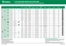 REED SWITCH SELECTION GUIDE a Quick Reference Guide to Selecting Reed Switches for Electronic Applications