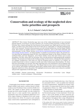 Conservation and Ecology of the Neglected Slow Loris: Priorities and Prospects