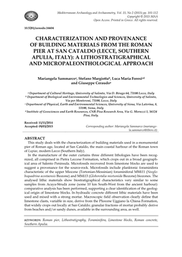 Lecce, Southern Apulia, Italy): a Lithostratigraphical and Micropaleonthological Approach