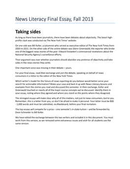 News Literacy Final Essay, Fall 2013