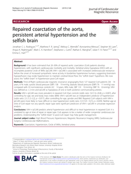 Repaired Coarctation of the Aorta, Persistent Arterial Hypertension and the Selfish Brain Jonathan C