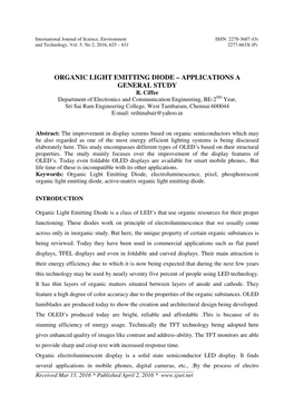 Organic Light Emitting Diode – Applications a General Study R