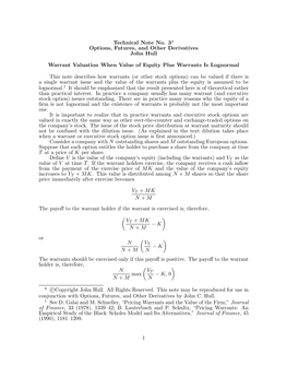 Technical Note No. 3* Options, Futures, and Other Derivatives John Hull