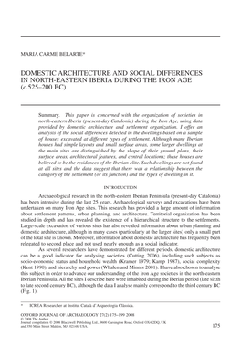 DOMESTIC ARCHITECTURE and SOCIAL DIFFERENCES in NORTH-EASTERN IBERIA DURING the IRON AGE (C.525–200 BC)