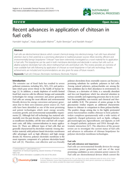 Recent Advances in Application of Chitosan in Fuel Cells Hamideh Vaghari1, Hoda Jafarizadeh-Malmiri1*, Aydin Berenjian2 and Navideh Anarjan3