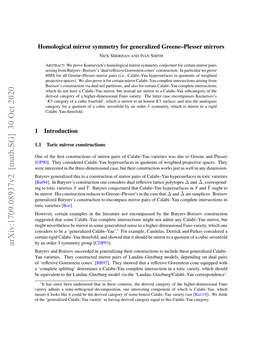 Arxiv:1709.08937V2 [Math.SG] 30 Oct 2020 Batyrev and Borisov Succeeded in Generalizing Their Constructions to Include These Generalized Calabi– Yau Varieties