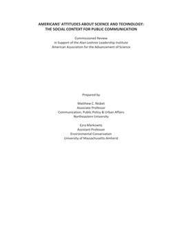 Americans' Attitudes About Science and Technology: the Social Context for Public Communication