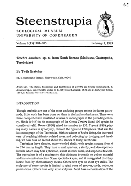 Steenstrupia ZOOLOGICAL MUSEUM UNIVERSITY of COPENHAGEN