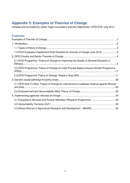 Examples of Theories of Change Collated and Annotated by Isabel Vogel (Consultant) and Zoe Stephenson, DFID EVD, July 2012