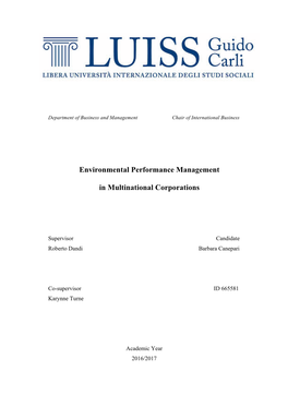 Environmental Performance Management in Multinational