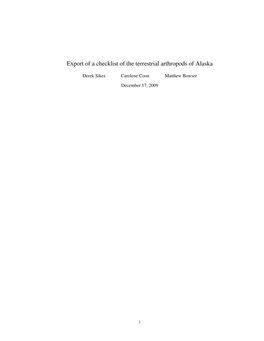 Export of a Checklist of the Terrestrial Arthropods of Alaska