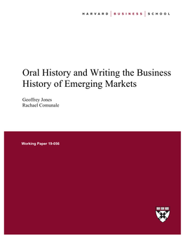 Oral History and Writing the Business History of Emerging Markets