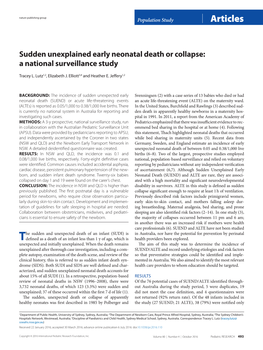 Sudden Unexplained Early Neonatal Death Or Collapse: a National Surveillance Study