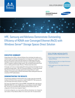 HPE, Samsung and Mellanox Demonstrate Outstanding Efficiency of RDMA Over Converged Ethernet (Roce) with Windows Server® Storage Spaces Direct Solution