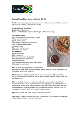 South African Plum Sauce with Duck Stir-Fry