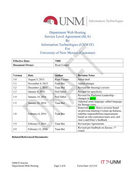Department Web Hosting Service Level Agreement (SLA) by Information Technologies (UNM IT) for University of New Mexico (Customer)