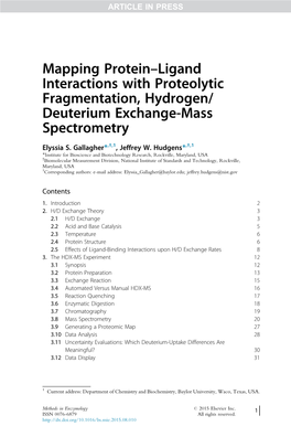 Mapping Protein–Ligand Interactions with Proteolytic Fragmentation, Hydrogen/ Deuterium Exchange-Mass Spectrometry