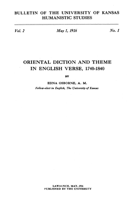 Oriental Diction and Theme in English Verse, 1740-1840