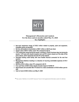 Management's Discussion and Analysis for the Three and Six