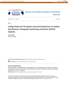 College Greek Life: Perceptions and Lived Experiences of Lesbian, Gay, Bisexual, Transgender, Questioning, and Queer (LGBTQ) Students