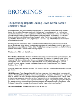 The Scouting Report: Dialing Down North Korea's Nuclear Threat