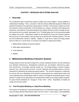 1 Overview 2 Mathematical Modeling of Dynamic Systems