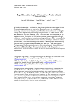 Legal Elites and the Shaping of Corporate Law Practice in Brazil: a Historical Study