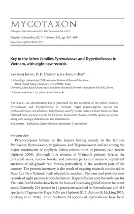 Key to the Lichen Families <I>Pyrenulaceae</I>