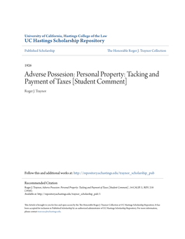 Adverse Possesion: Personal Property: Tacking and Payment of Taxes [Student Comment] Roger J