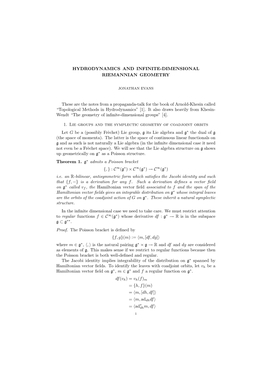 Hydrodynamics and Infinite Dimensional Riemannian Geometry