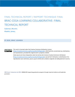 BRAC-CEGA LEARNING COLLABORATIVE: FINAL TECHNICAL REPORT Sulaiman, Munshi; Khakshi, James;