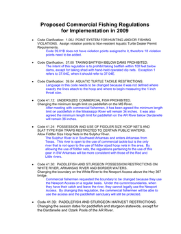 Commercial Fishing Regulations for Implementation in 2009