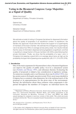 Voting in the Bicameral Congress: Large Majorities As a Signal of Quality