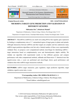 Microrna Target Gene Prediction and Validation in Different Genomes