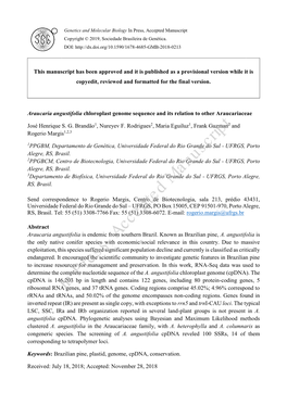 In Press, Accepted Manuscript Copyright © 2019, Sociedade Brasileira De Genética