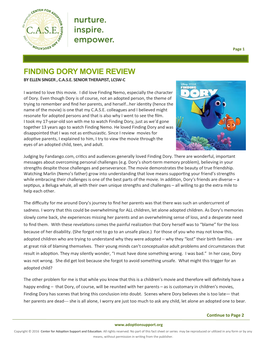 Finding Dory Movie Review by Ellen Singer , C.A.S.E