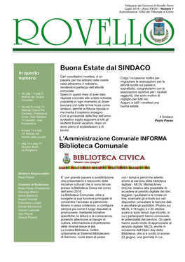 Luglio 2019 – Anno XXVIII – Numero 1 Autorizzazione 10/92 Del Tribunale Di Como