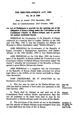 355 the SHELTER-AFRIQU'e Acf, 1985 No. 18 of 1985