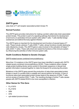 ZAP70 Gene Zeta Chain of T Cell Receptor Associated Protein Kinase 70