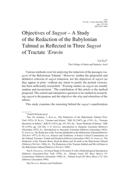 A Study of the Redaction of the Babylonian Talmud As Reflected in Threesugyot of Tractate Eruvin