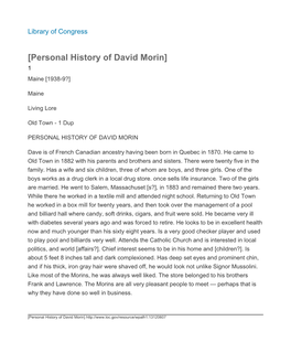 Personal History of David Morin] 1 Maine [1938-9?]