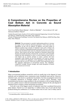 A Comprehensive Review on the Properties of Coal Bottom Ash in Concrete As Sound Absorption Material