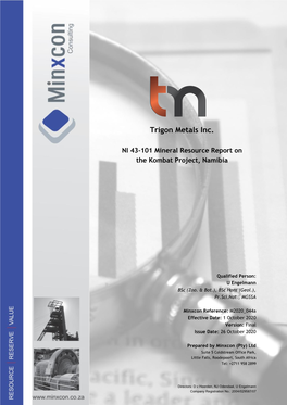 NI 43-101 Mineral Resource Report on the Kombat Project, Namibia