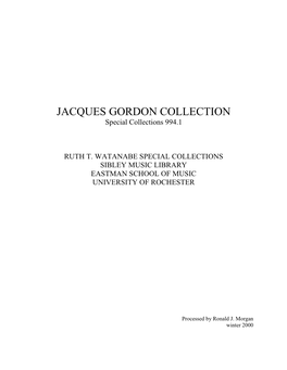 JACQUES GORDON COLLECTION Special Collections 994.1
