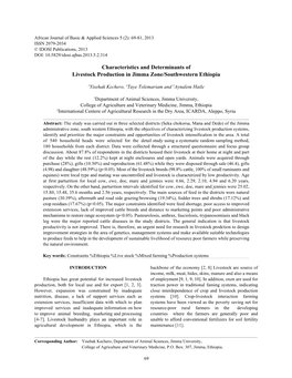 Characteristics and Determinants of Livestock Production in Jimma Zone/Southwestern Ethiopia