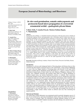 In Vitro Seed Germination, Somatic Embryogenesis and Protocorm